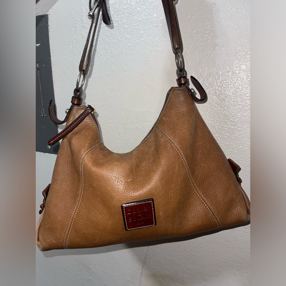 Vintage Dooney & Bourke East West Brown Pebbled Leather Handbag Slouch Hobo Bag